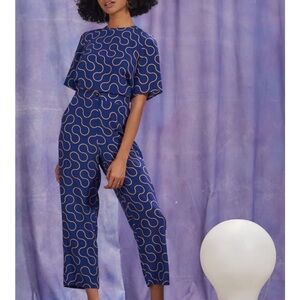 Dusen dusen lounge pant blue arc sz 6 100% silk